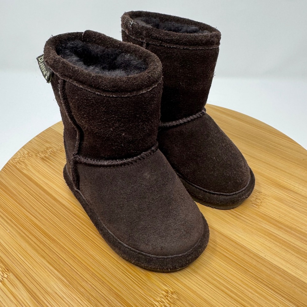 Bearpaw Emma Boots Toddler 5 Brown Suede Sheepskin Wool Blend 608T Winter Cozy